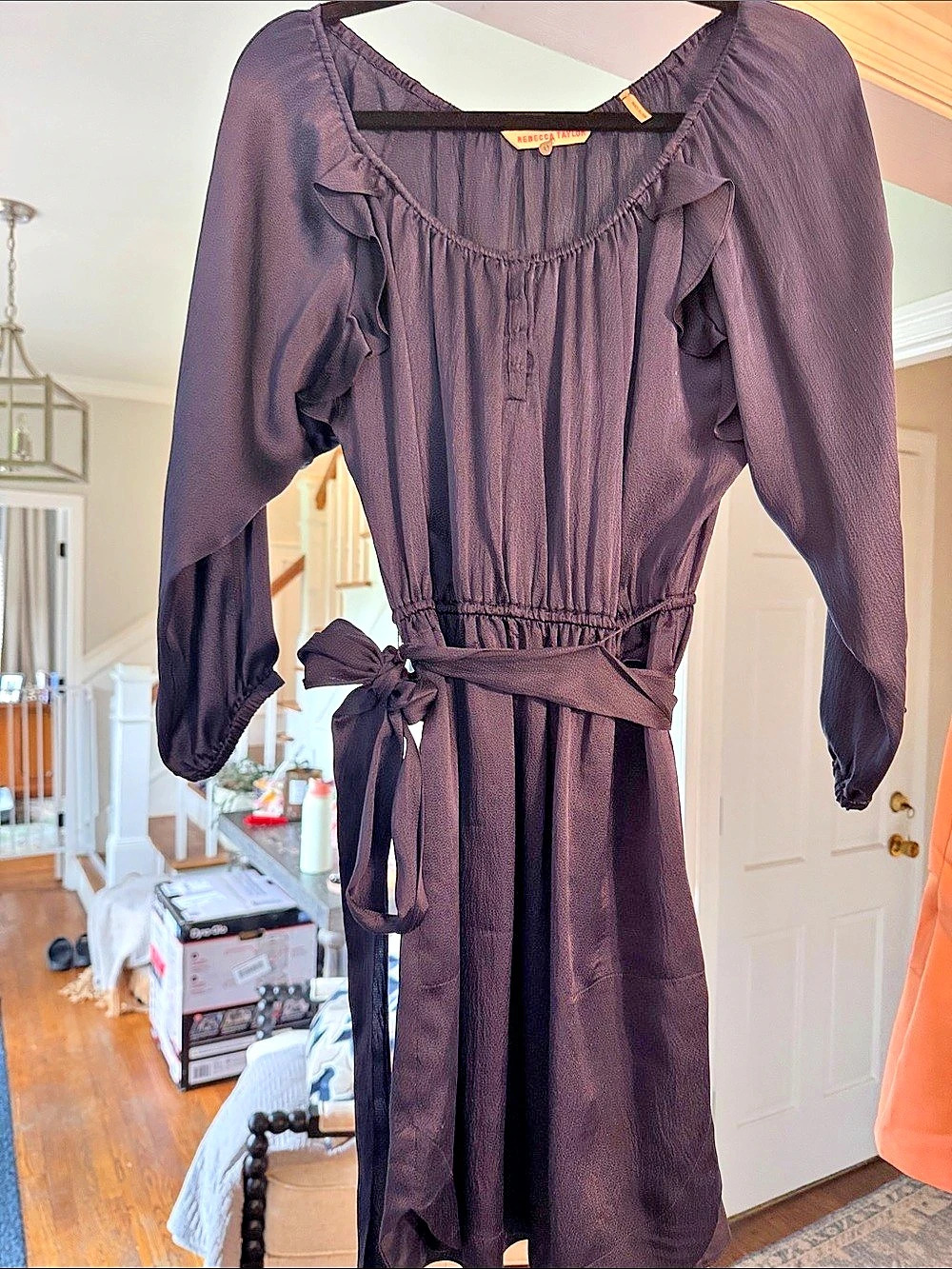 Rebecca Taylor Silk Ruffle Mini Dress in navy Like New